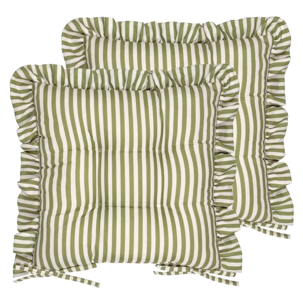 Wylder Millie Ruffle 2 Pack Indoor/Outdoor Seat Pads in Green 2