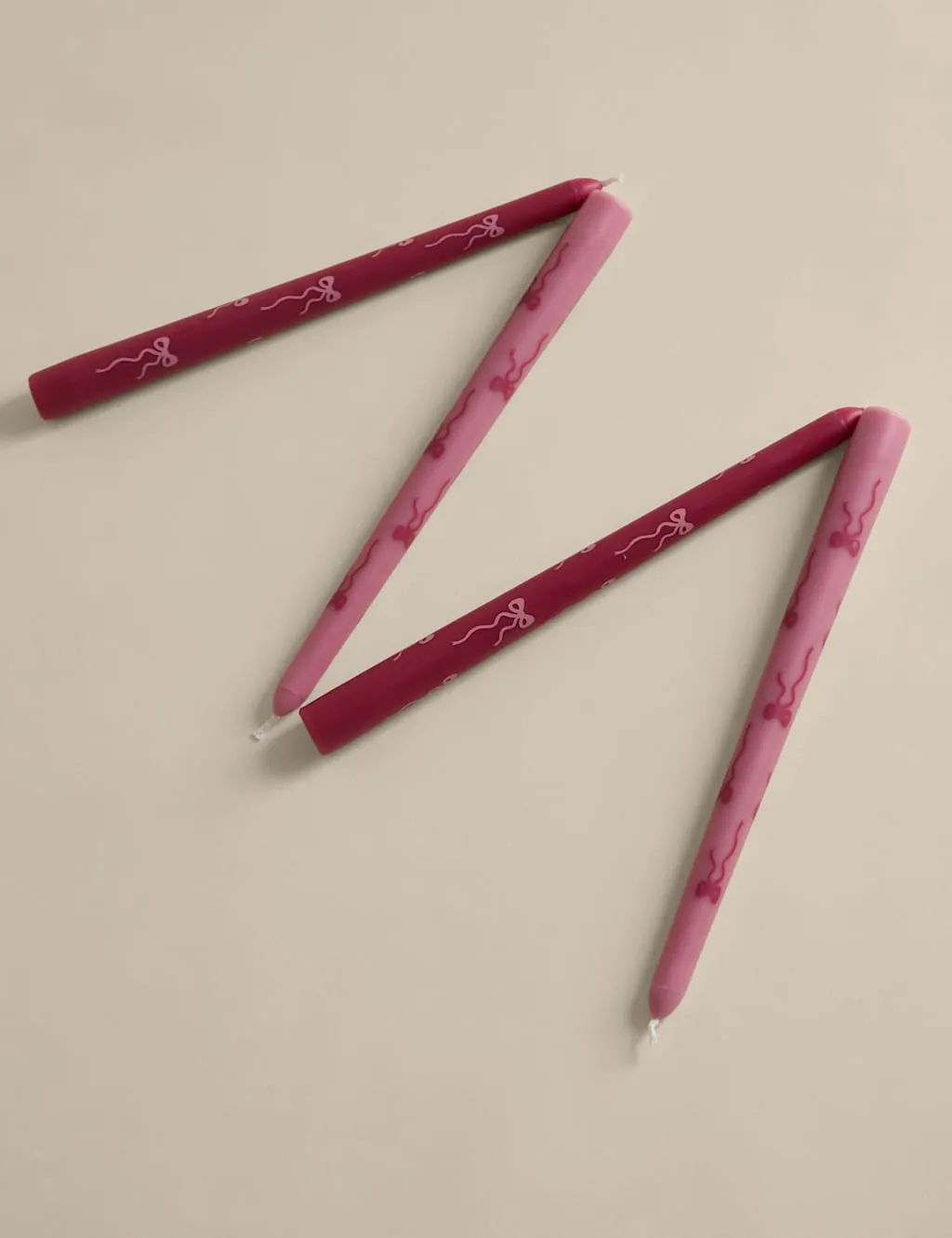 M&S Set of 4 Bow Dinner Candles Pink Mix