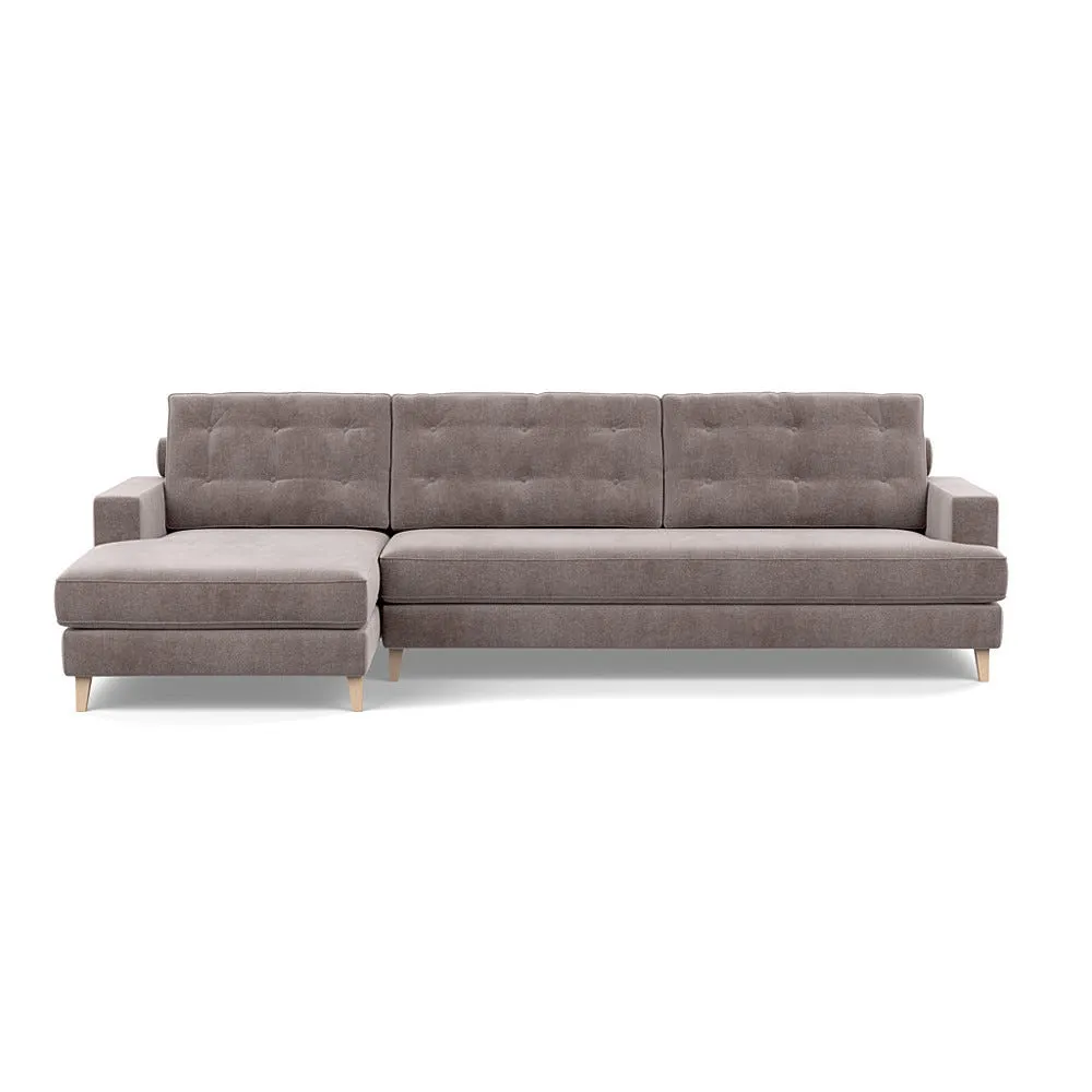 Heal's Mistral Left Hand Facing Corner Sofa Smart Luxe Velvet Mushroom Natural Feet 1