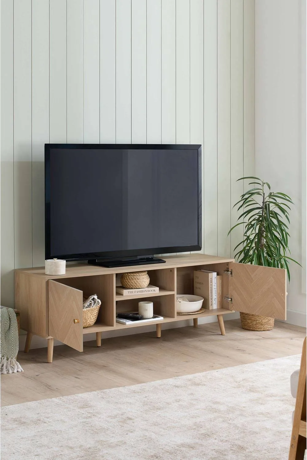 Birlea Herringford Large TV Unit Entertainment Stand Oak Parquet Design in Brown 2