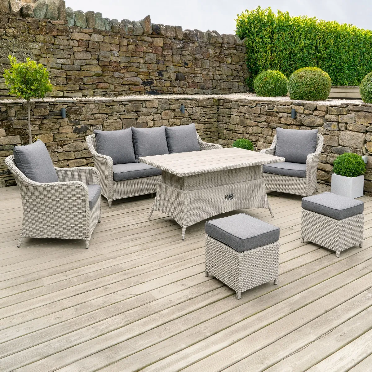 Corsica Garden Sofa Set with Rising Table in Slate Grey Weave and Grey - Barker & Stonehouse
