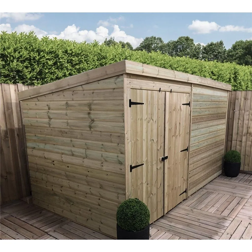 Marlborough 14 x 3 Pressure Treated Pent Garden Shed with Double Doors in Natural 3