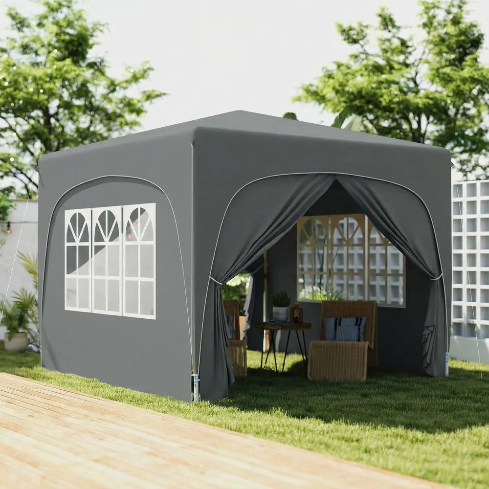 OUTSUNNY 3 x 3(m) UPF50+ Pop Up Gazebo with Sides & Carry Bag, Dark Grey