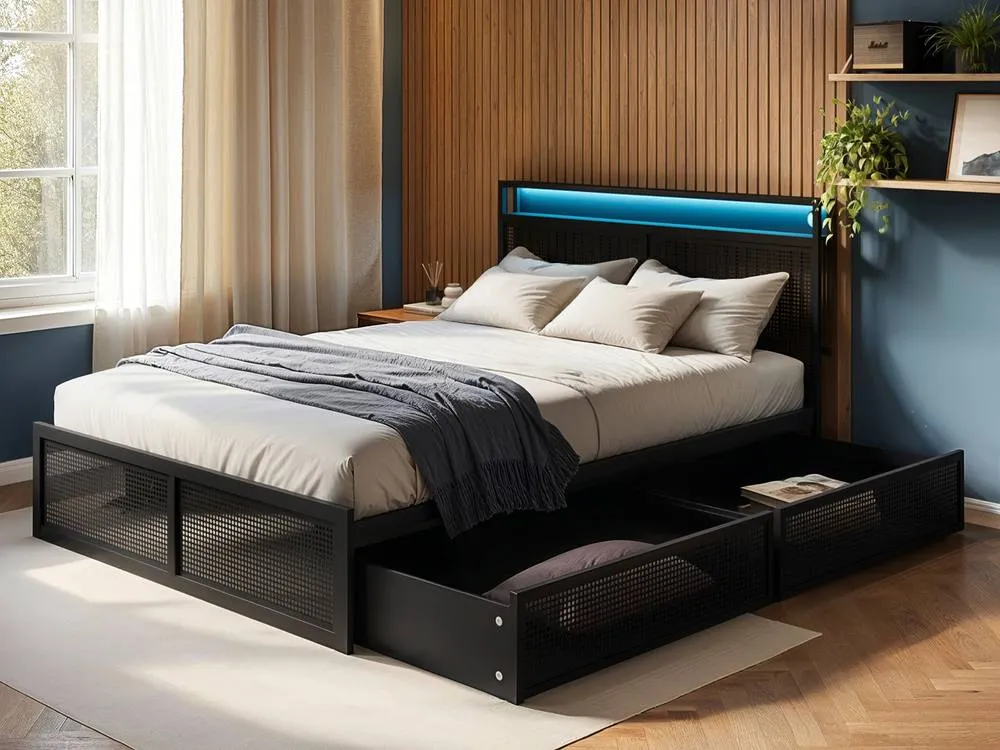 Flair Callan Metal Bed with Storage & LED Black 3