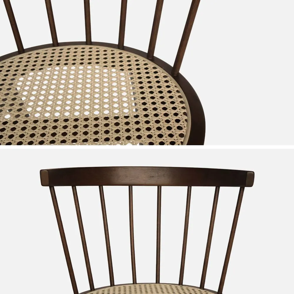 sweeek Pair Of Wood & Cane Dining Chairs in Dark Brown 4