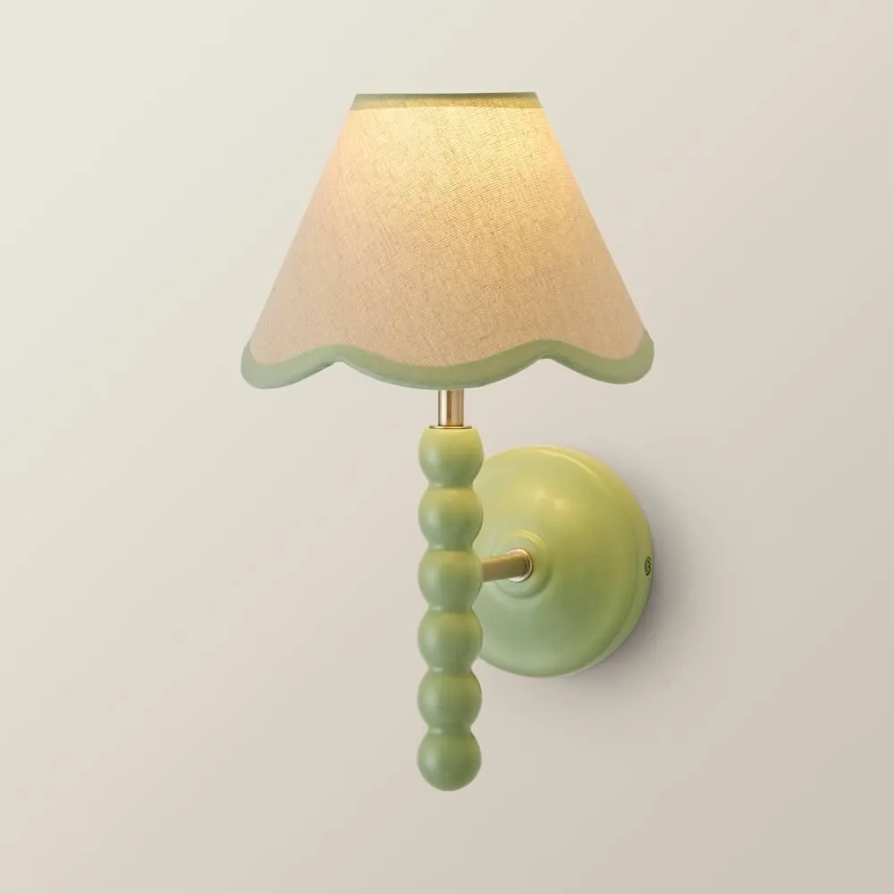 ValueLights Bobbins Sage Green Bobble Wall Light & Linen Pastel Trim Lamp Shade in Pale Green 3
