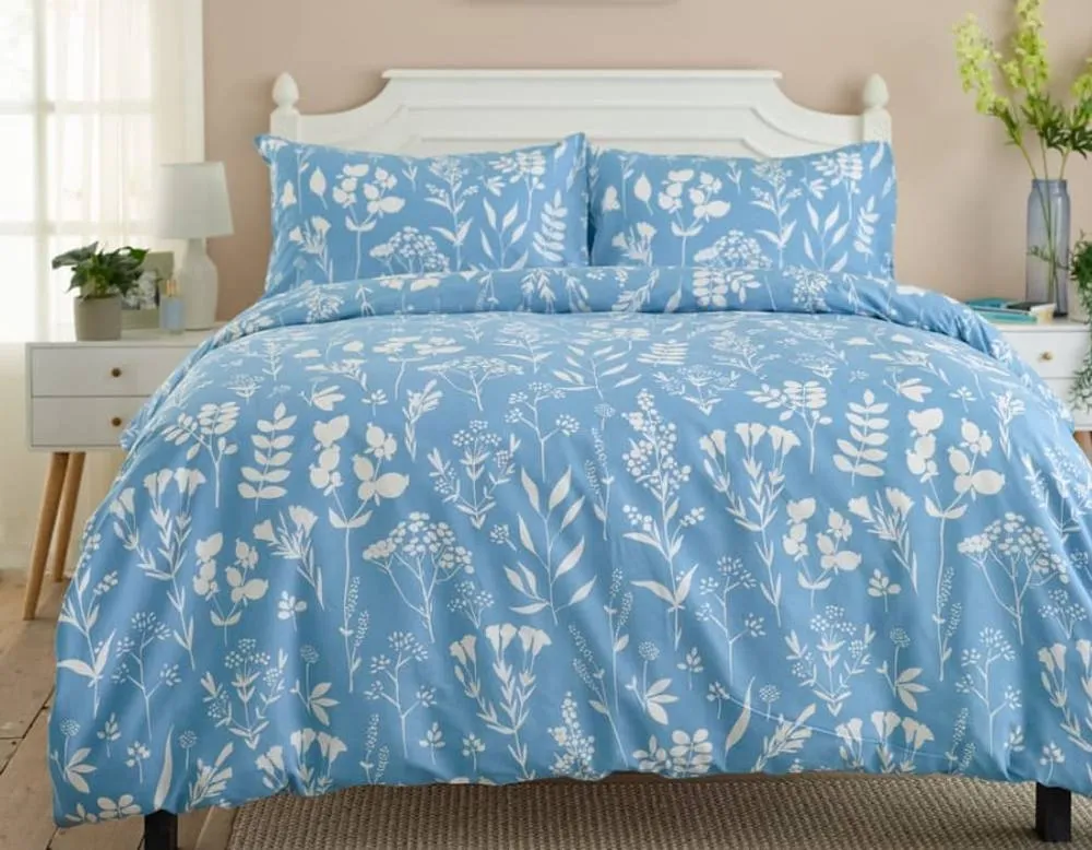 Deyongs Silhouette Floral Duvet Set Soft Cotton Blend in Blue