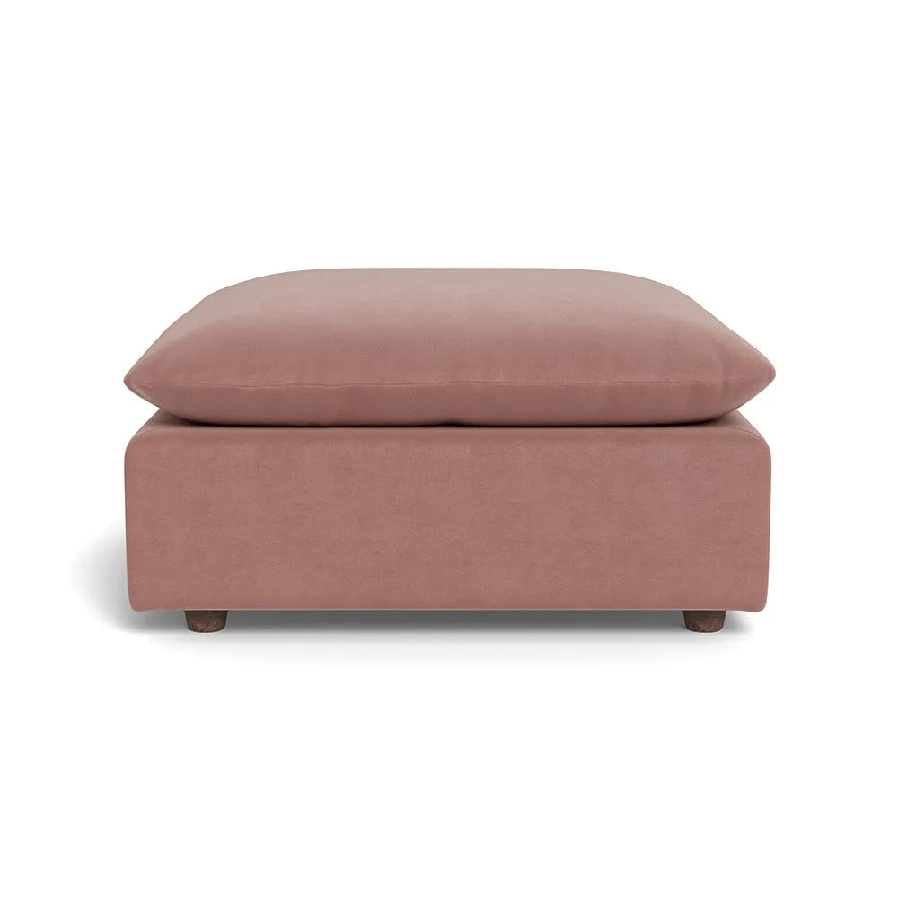 Heal's Astrid Ottoman Smart Luxe Velvet Dusky Pink Walnut Stained Beech Feet