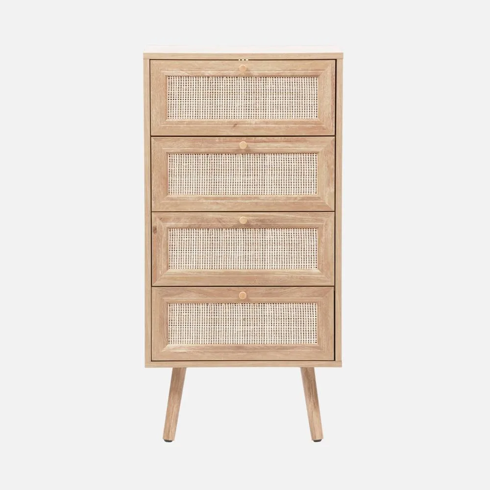sweeek 4-drawer Chest With Wood & Cane Effect in Light Brown 2