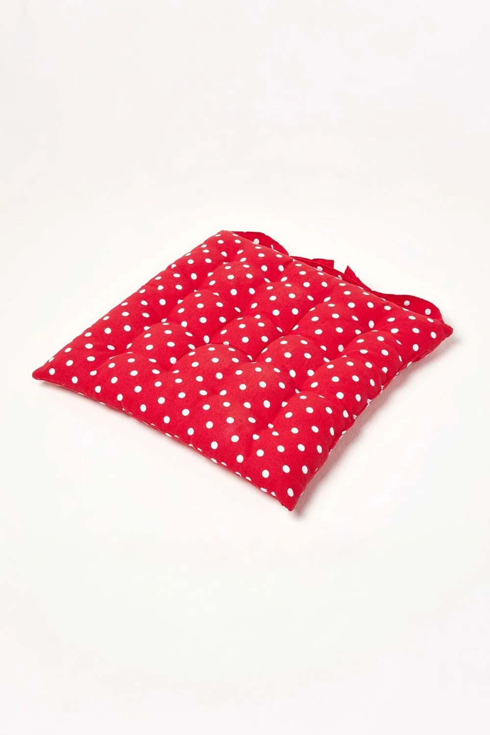 Homescapes 4 Pack Seat Pads Cotton Red Polka Dot Indoor Outdoor Garden Cushion, 40cm 2