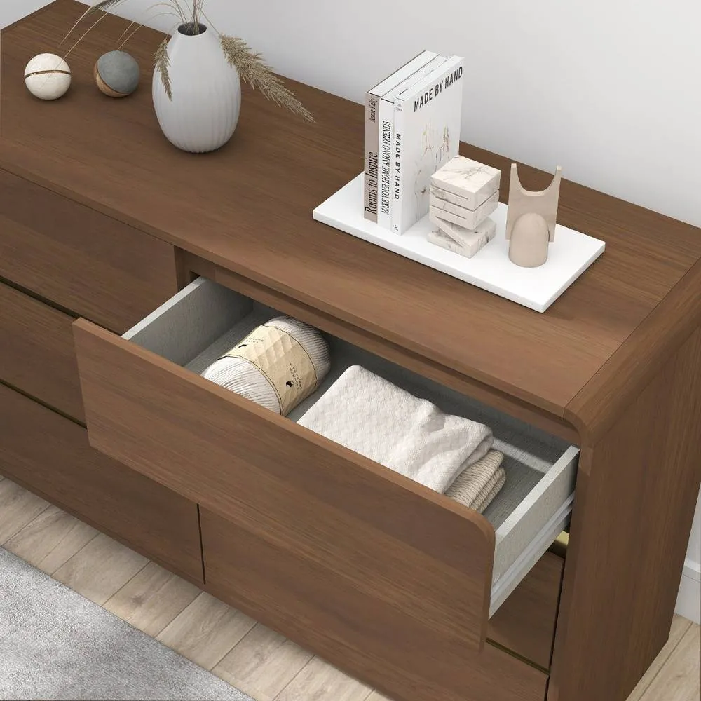 Melody Maison Walnut Brown 6 Drawer Chest Of Drawer - Meridian Walnut Range 3