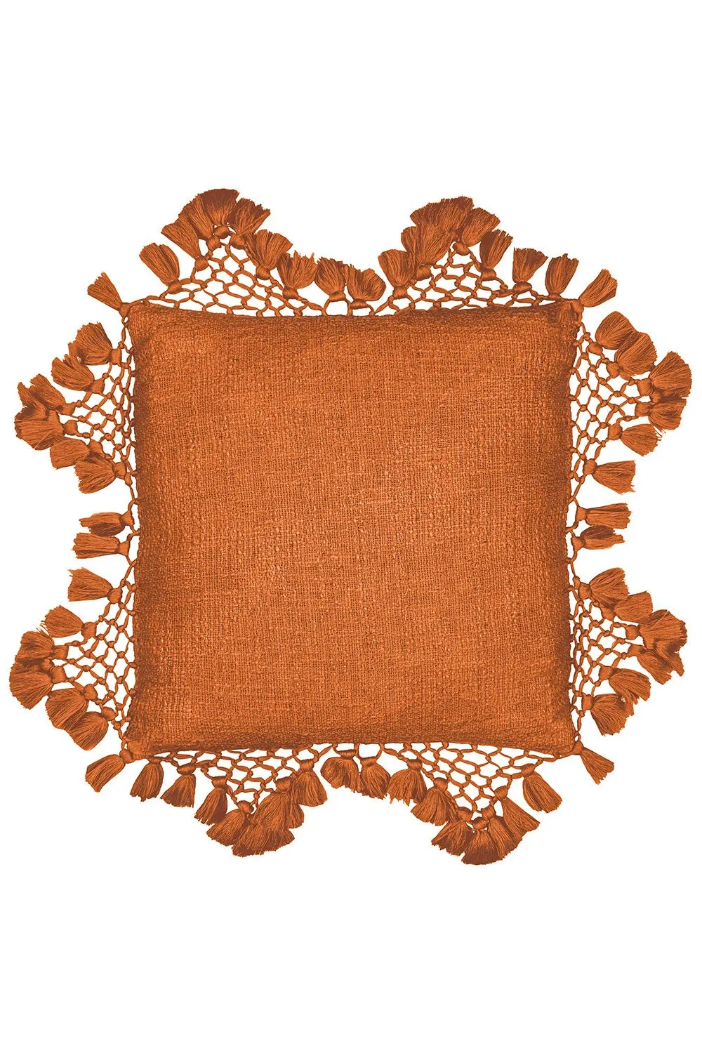 Yard Anko Slub Cotton Macrame Tassel Trimmed Cushion in Orange 1