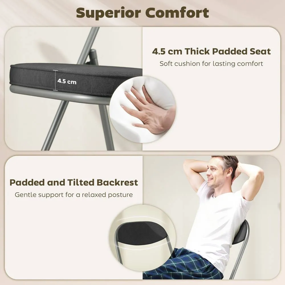 HOMCOM Folding Chairs Set of 4 with Cushioned Seat, Steel Frame in Dark Grey 4