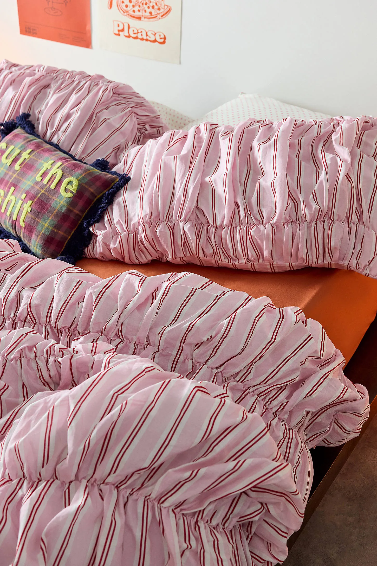 Pink Stripe Cinched Duvet Set - Pink 2