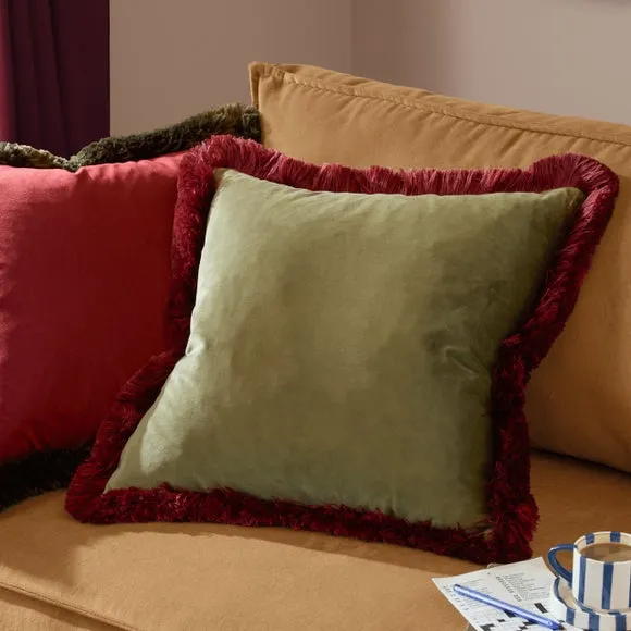 Furn. Halo Fringed Velvet Square Cushion 1