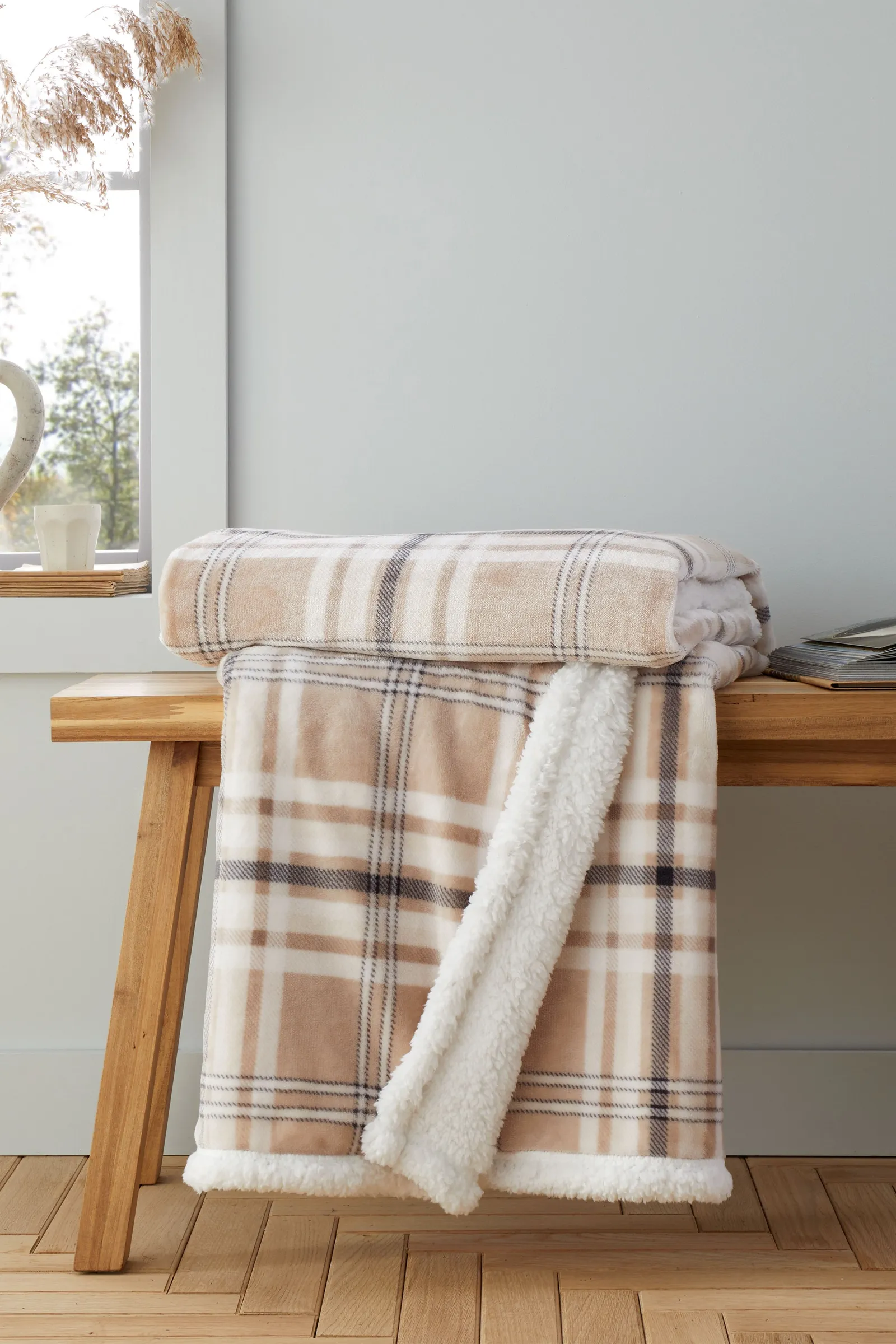Catherine Lansfield 'Cosy Kelso Check' Blanket Throw in Natural