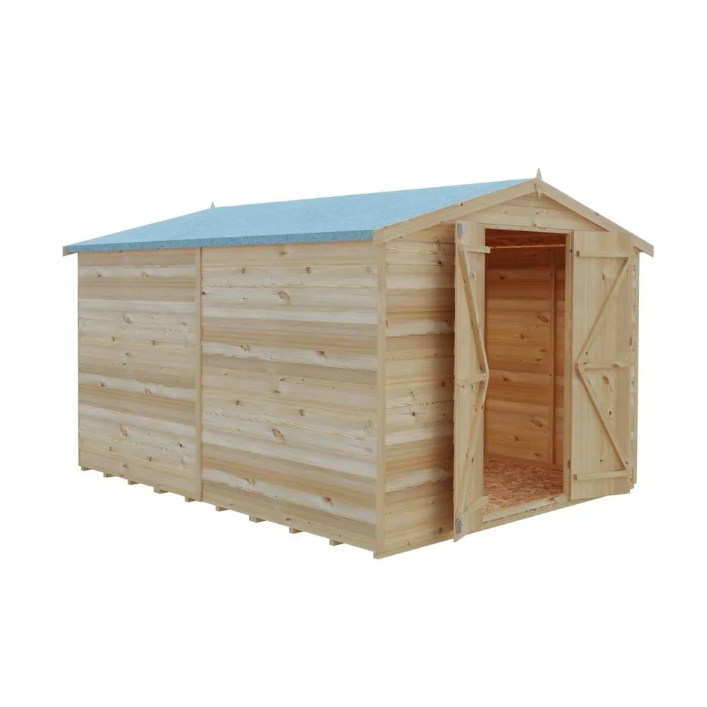 Shires Overlap 10 x 8 Dip Treated Apex Shed Double Door No windows in Brown 2