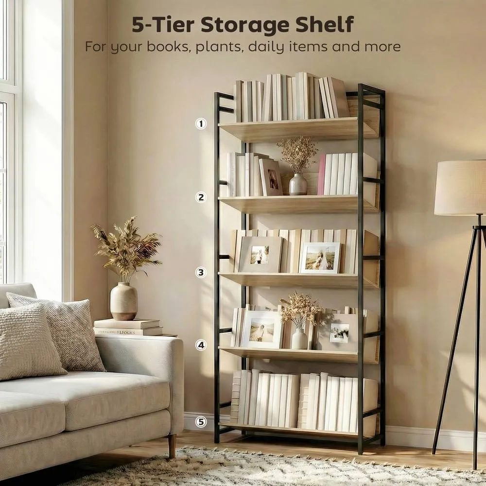 HOMCOM Bookcase Anti-Slip Design 5-Tier in Natural 5