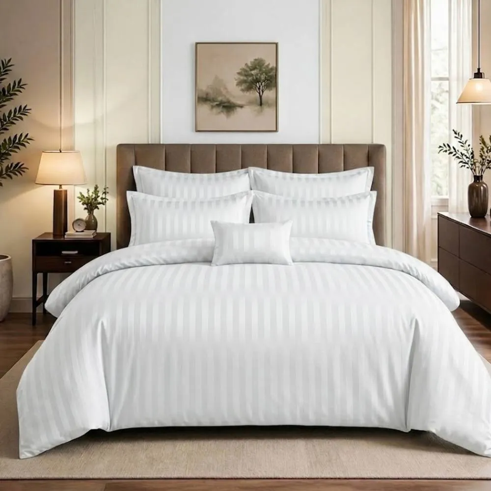 Pamposh Luxury Embossed Stripes Duvet Cover Set in White
