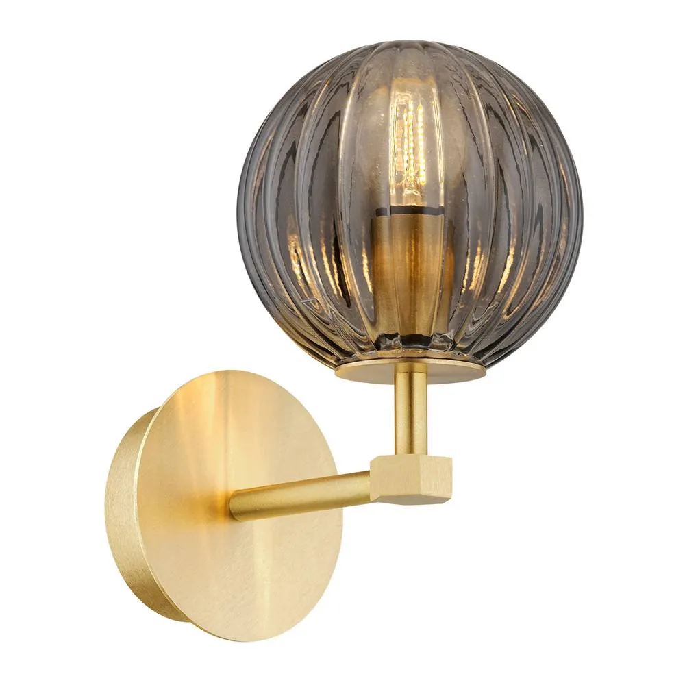 Netlighting Paloma 12cm Wall Lamp Smoky (Fluted) Brushed Brass in Metallic Gold