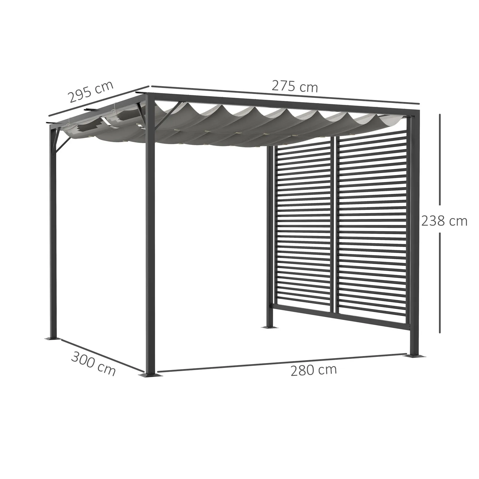 OUTSUNNY Metal Pergola Patio Sun Shelter Grape Tent Retractable Canopy UV Cut in Grey 3