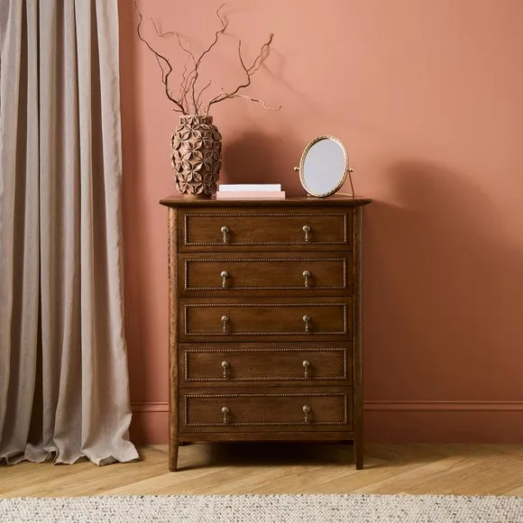 Ettie Beaded 5 Drawer Chest, Mango Wood