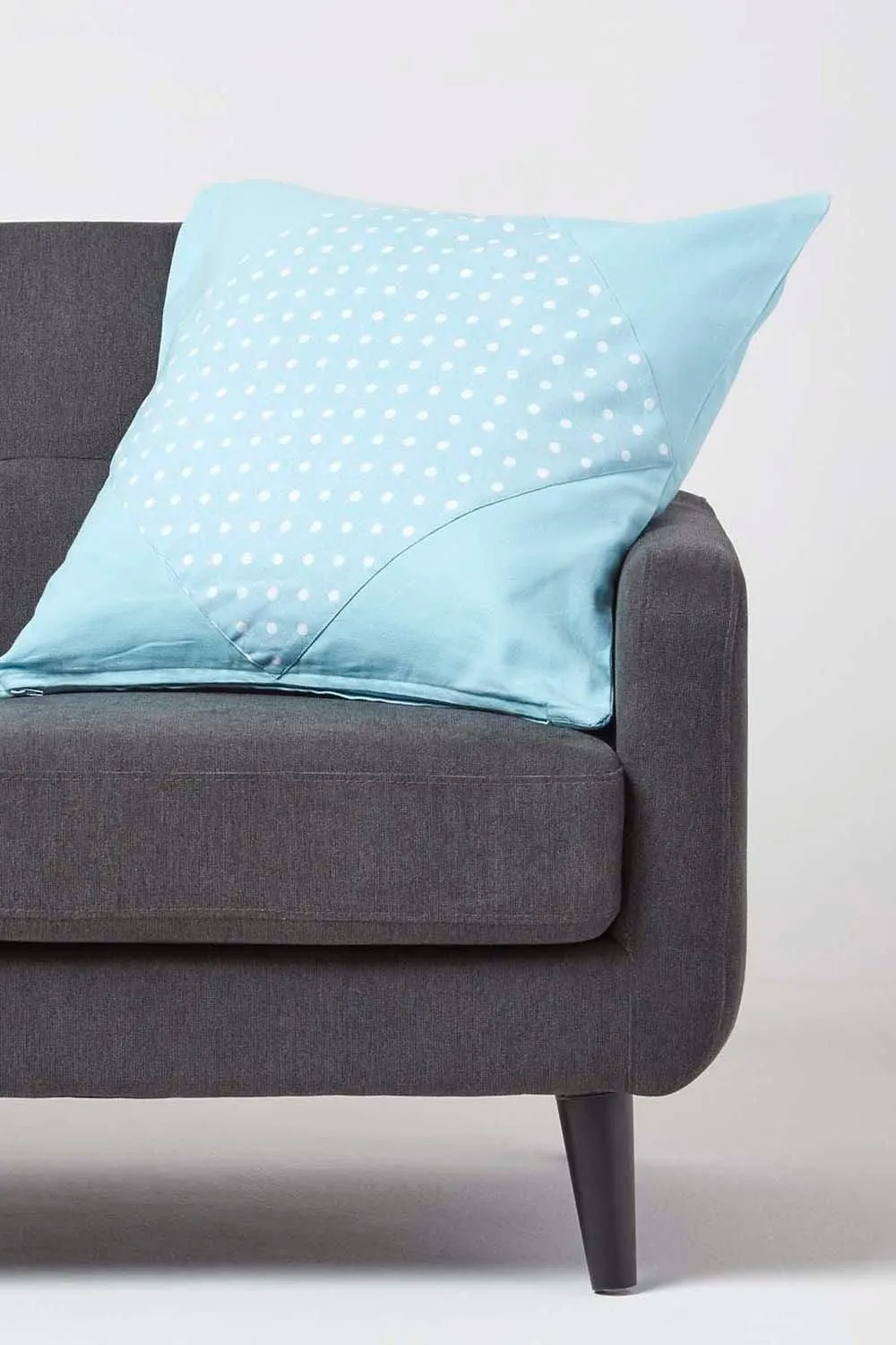 Homescapes Cotton Plain & Polka Dots Cushion Cover in Blue 2