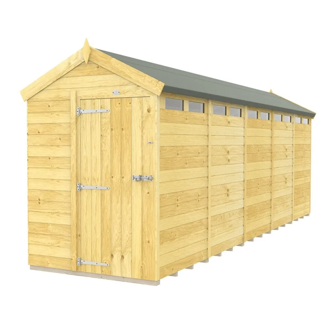 Buttercup Farm 5 x 20 Feet Apex Security Shed - Single Door - L592 x W147 x H217 cm in Brown