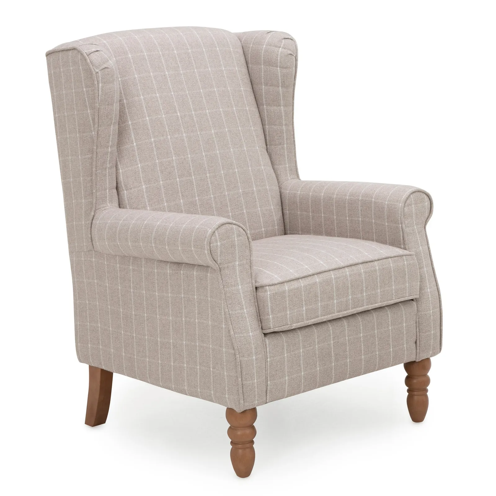 Oswald Window Pane Check Wingback Armchair Brown and White
