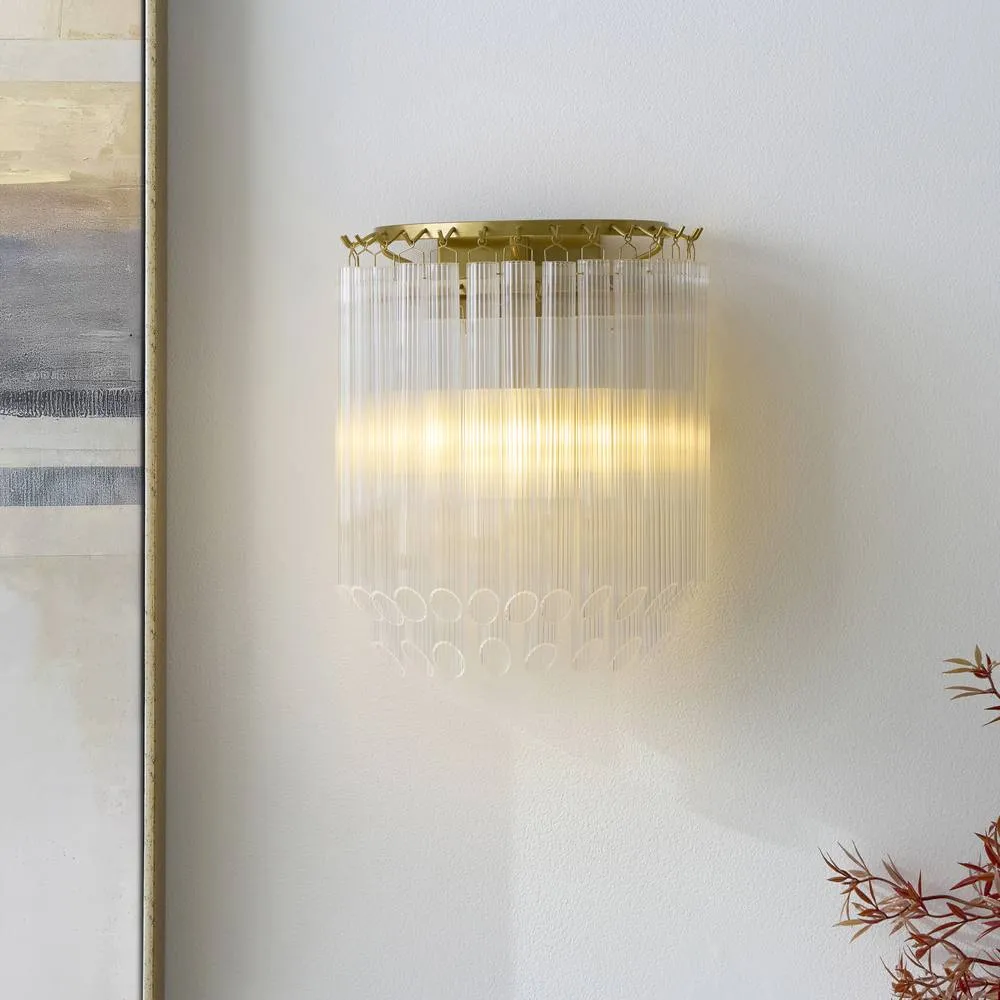 Netlighting Montpellier Wall Lamp Brushed Aged Brass Clear Ribbed Glass in Gold 2