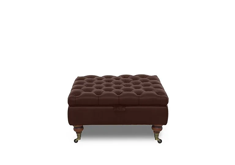 Columbus Leather Large Storage Footstool with Castors