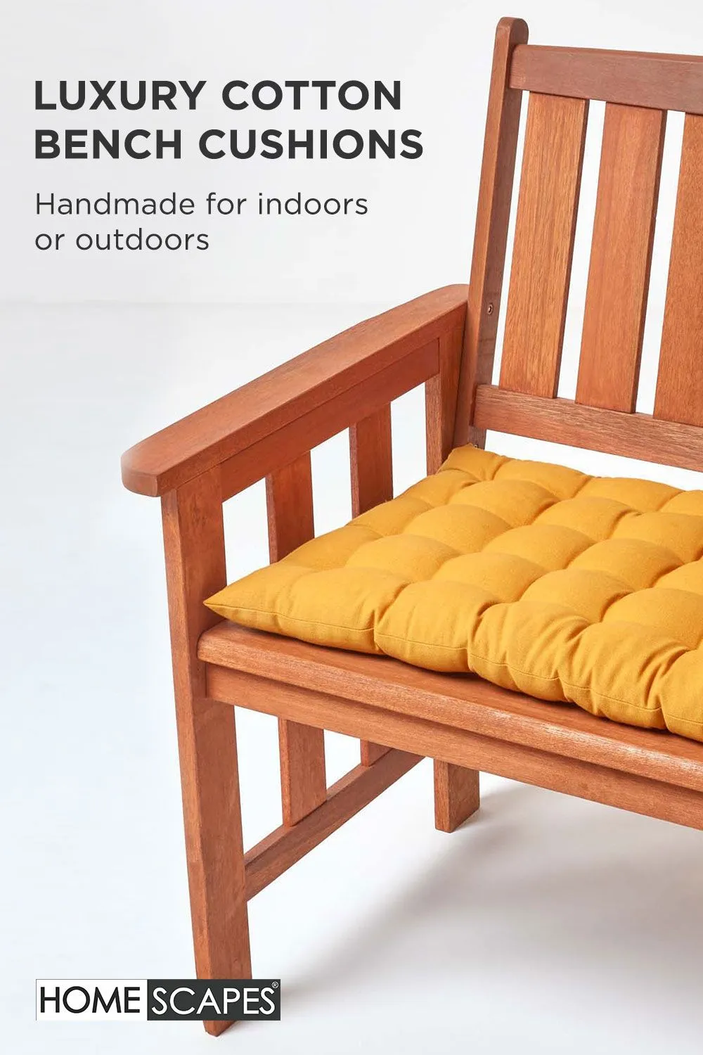 Homescapes Garden Bench Cushion Luxury 2 Seater Cotton Indoor Outdoor Pad, 108 x 42cm in Mustard 2