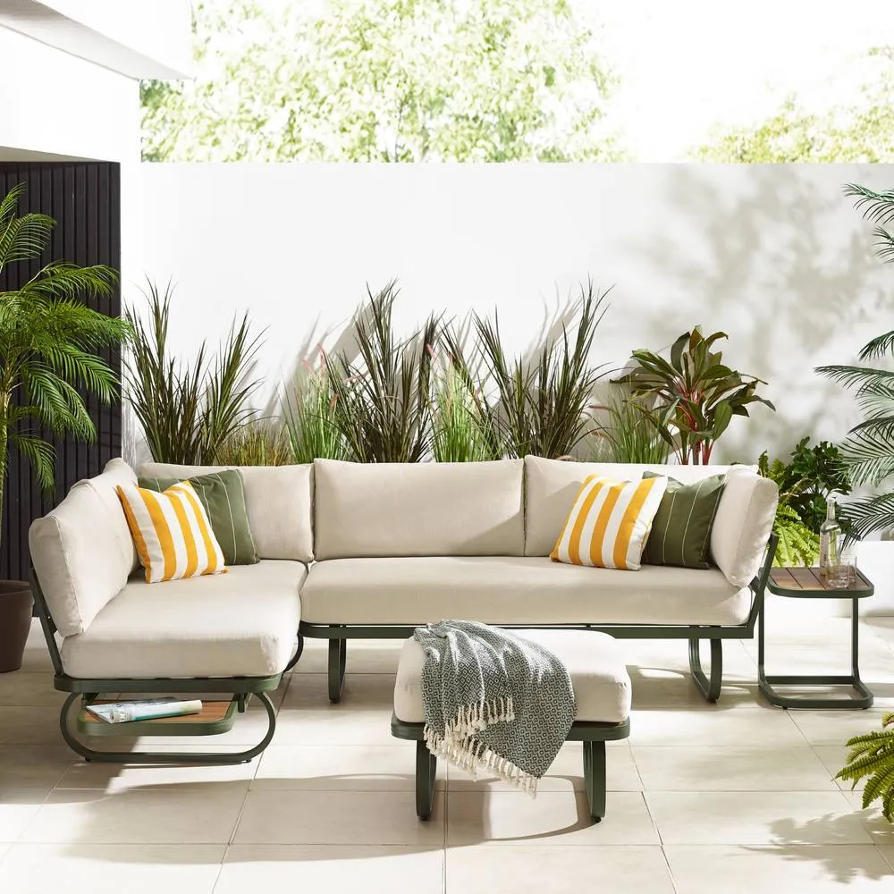 FurnitureboxUK Capri Green Metal & Cream Garden Corner Sofa Set 3