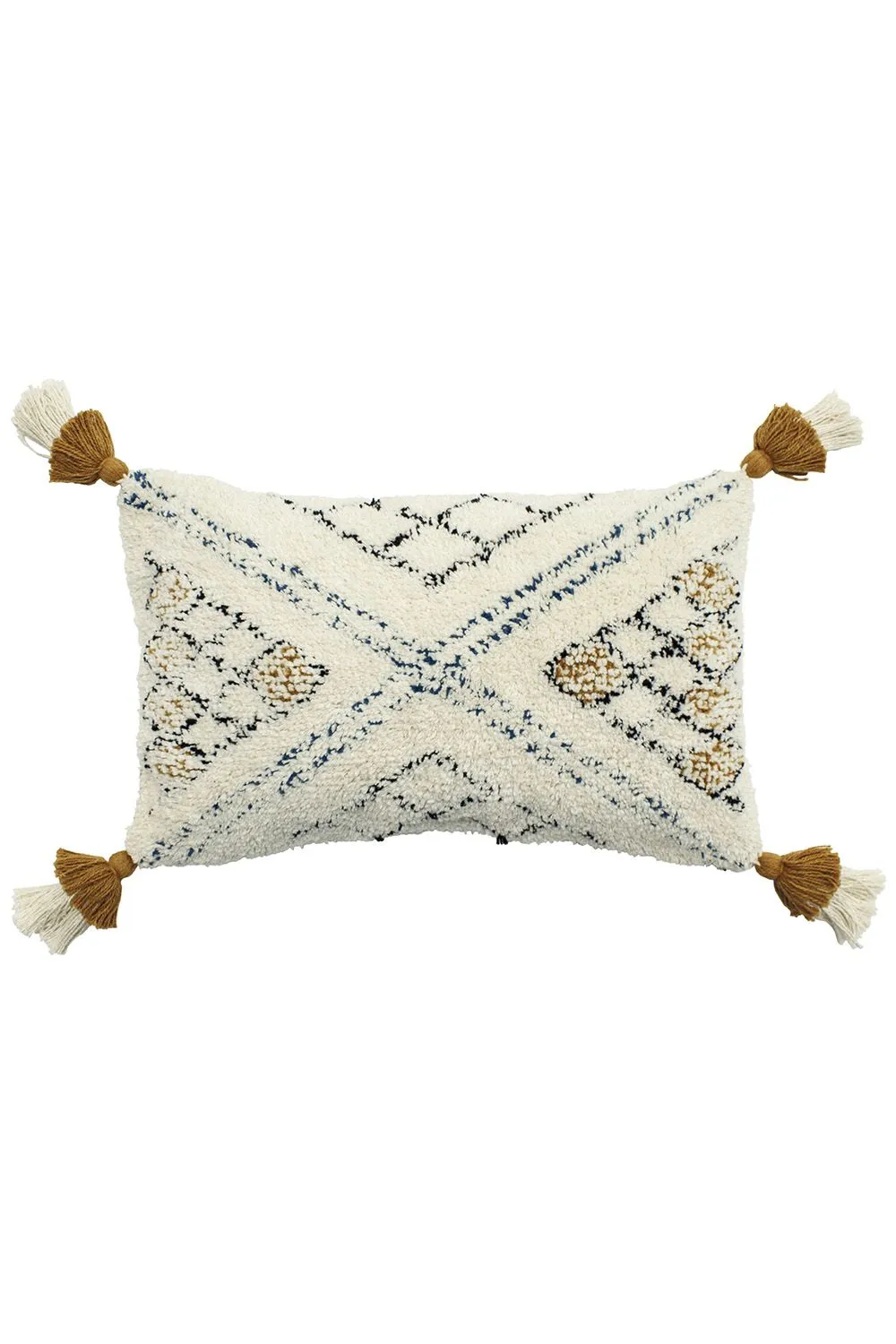 Furn Atlas Tufted Cotton Tassel Edged Cushion in Yellow