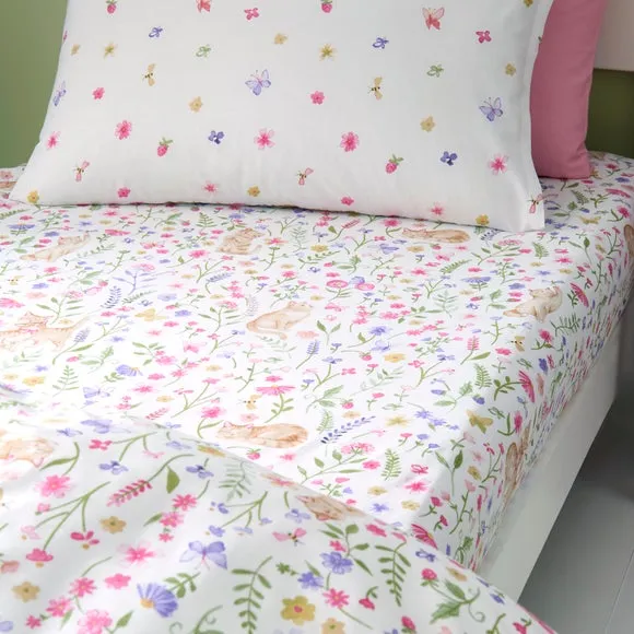 Set of 2 Floral Kitty Cats Fitted Sheets