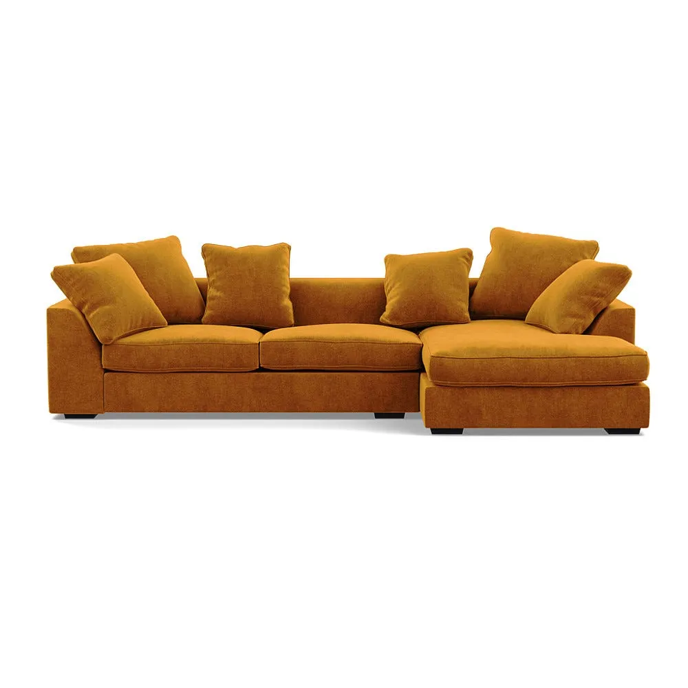 Heal's Cumulus RHF Corner Sofa Smart Luxe Velvet Cognac Black Feet 1