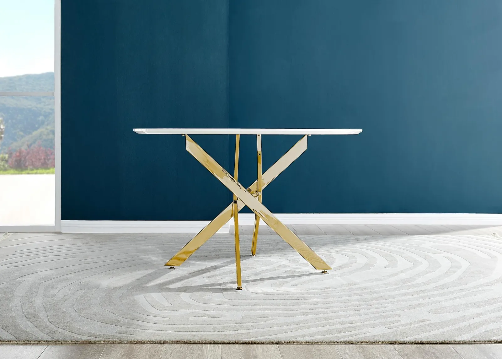 FurnitureboxUK Novara 120cm Round 6-Seater Dining Table With Gold Chrome Legs in White 3