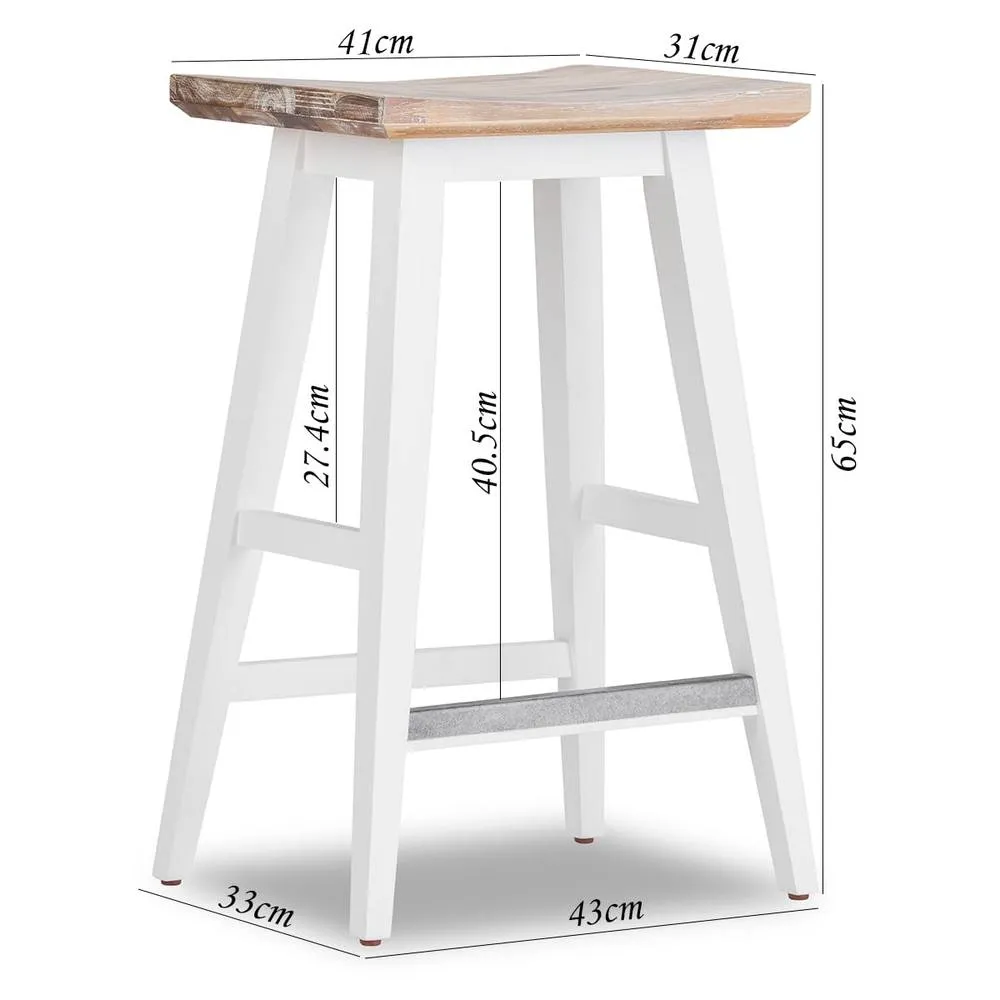Statement Furniture Florence Bar Stool, Acacia Hardwood Rectangular Seat in White 3