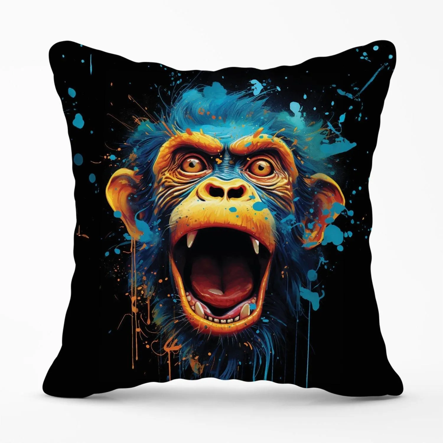 Warren Reed - Designer Crazy Monkey face Splashart Outdoor Cushion in Blue