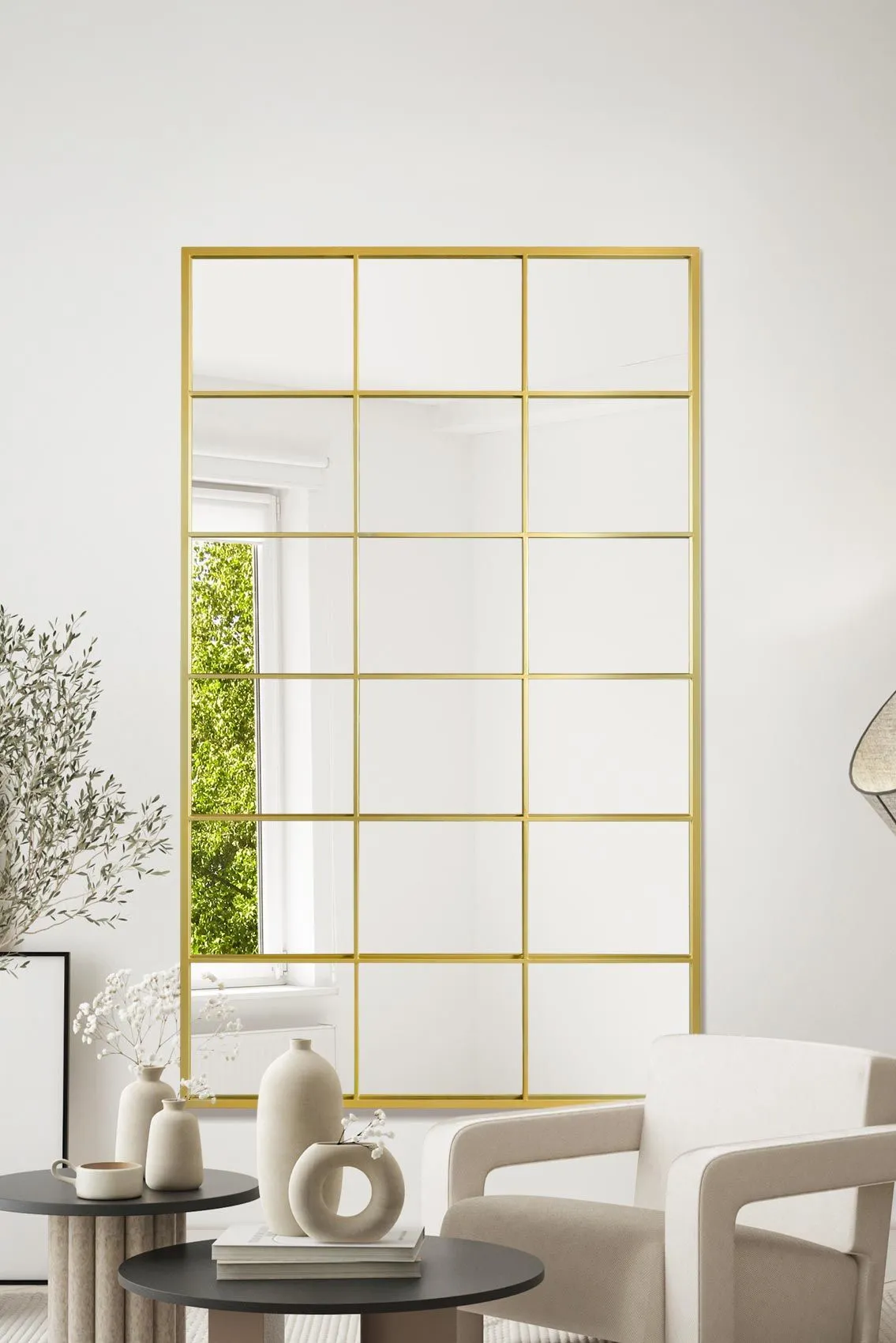 MirrorOutlet Gold Modern Window Leaner / Wall Mirror 79" X 47" 200CM X 120CM