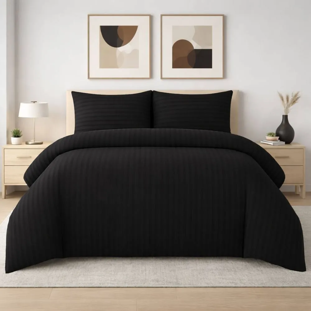 Grace 4 Pack Duvet Cover Set Modern Stripe Design Bedding Sets in Black