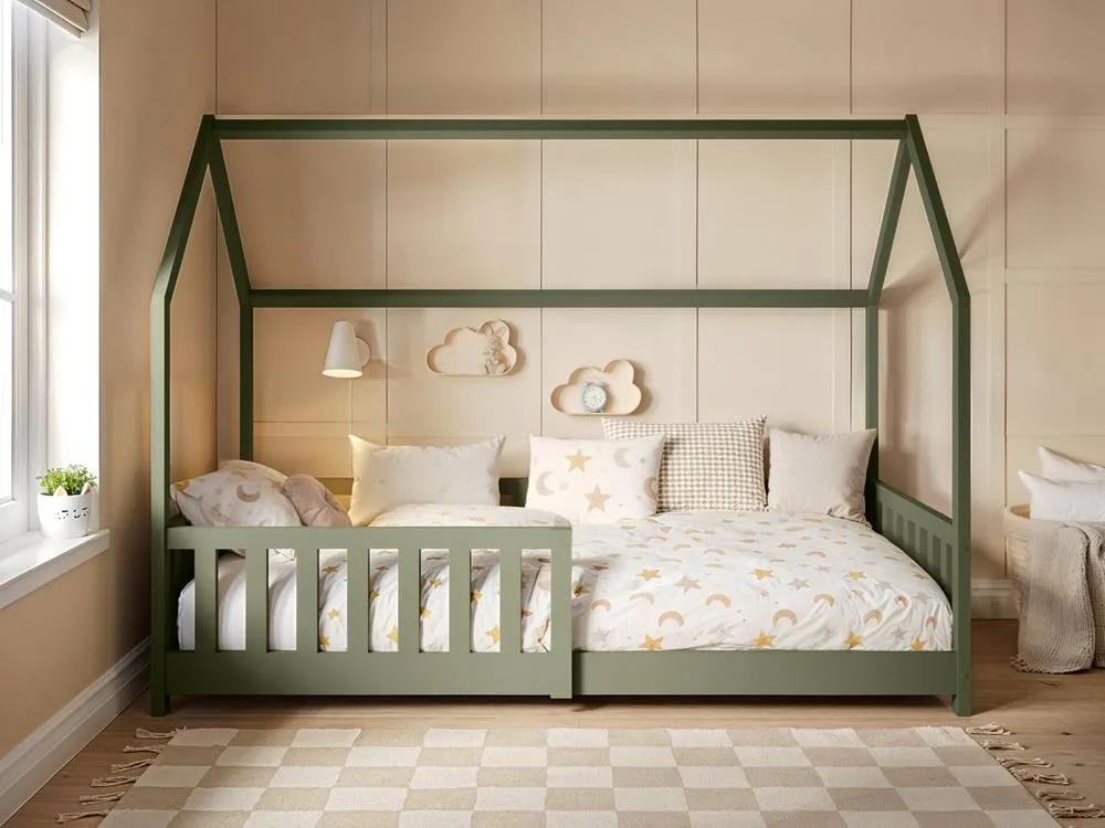 Flair Explorer Wooden Playhouse Bed with Rails in Green 2