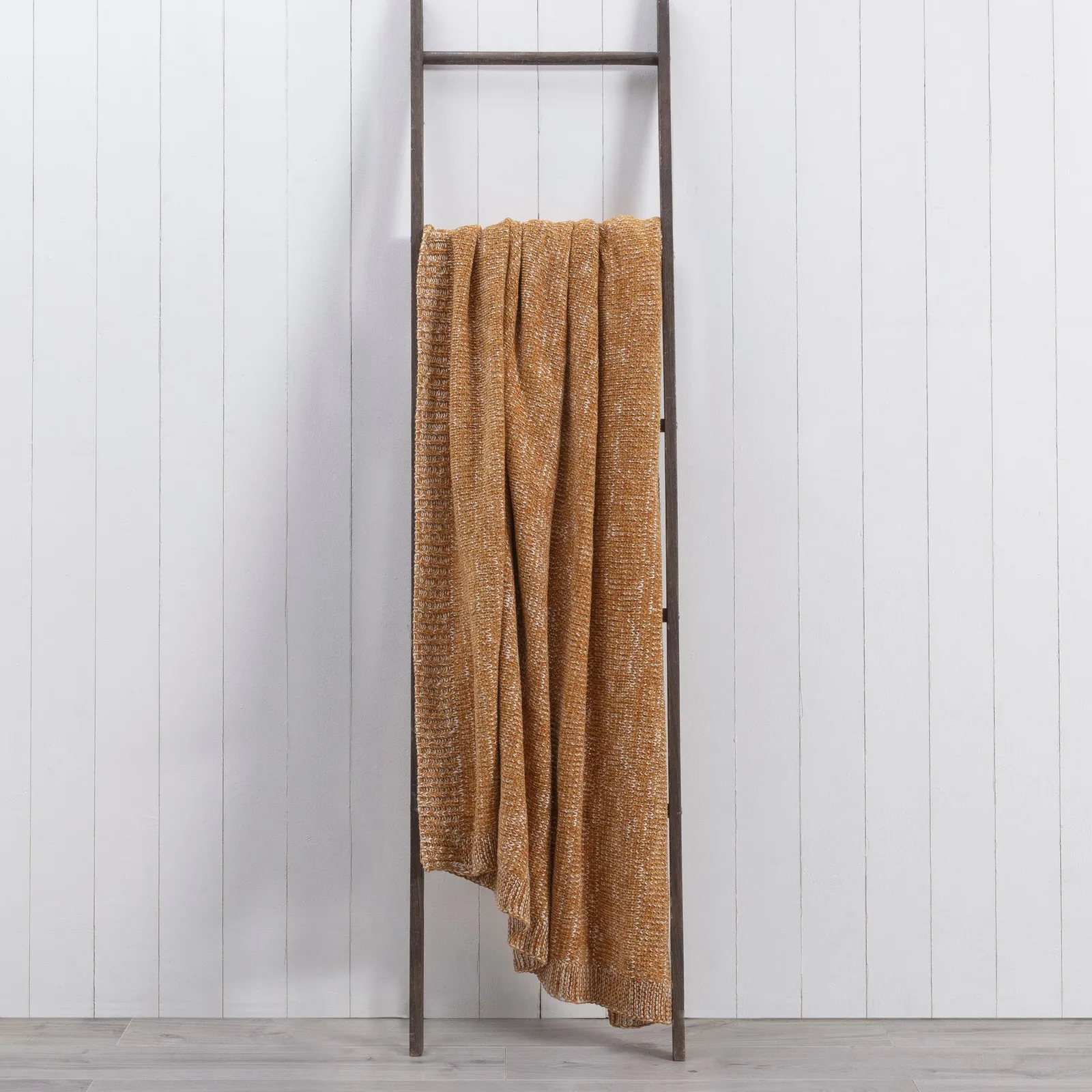 Chenille Marl Knit 130cm x 180cm Throw Yellow and White