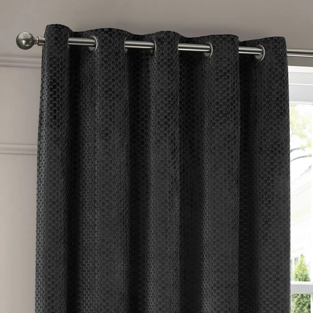Paoletti Neptune Fully Lined Velvet Eyelet Curtain Pair in Charcoal 3