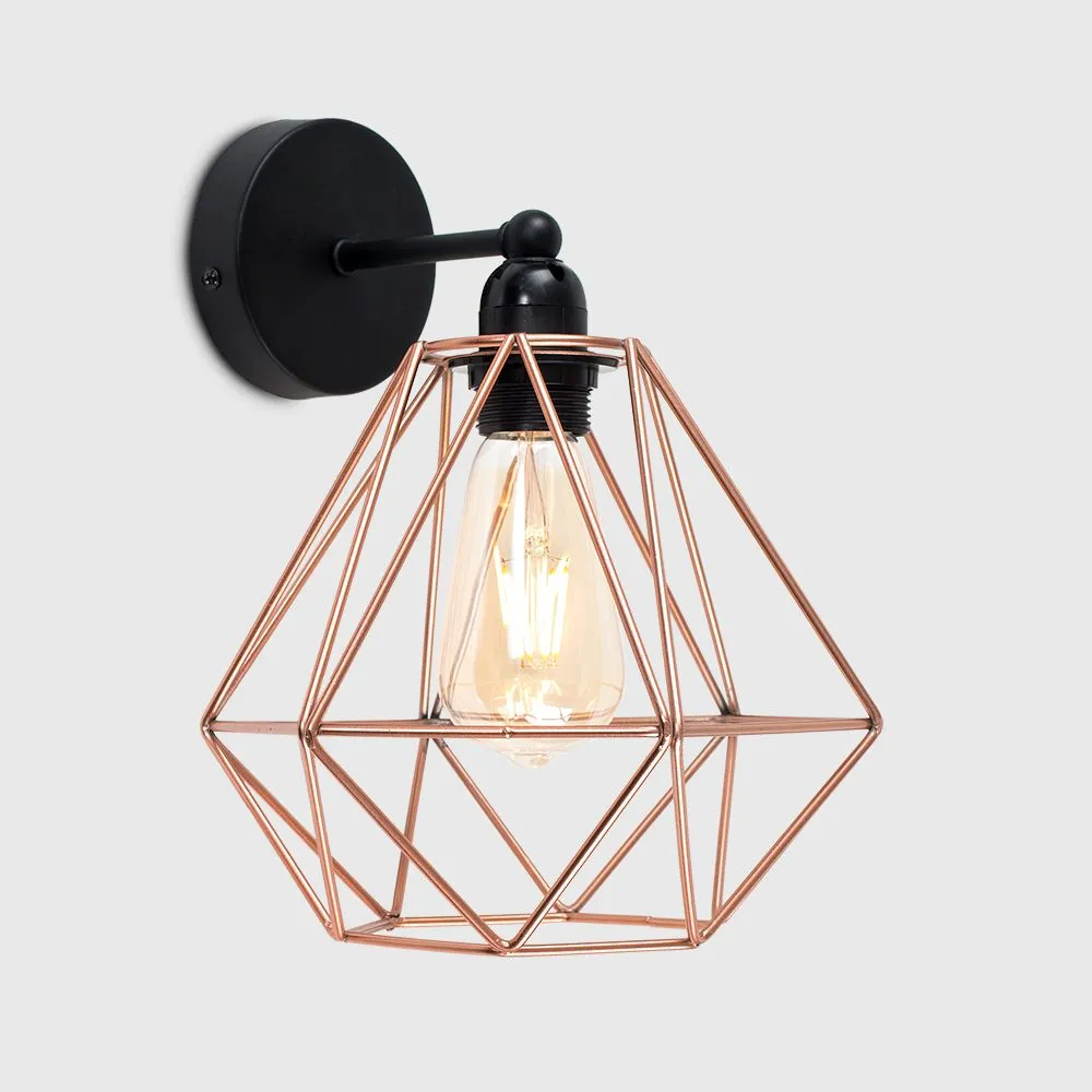 ValueLights Diablo Industrial Black & Copper Indoor Wall Light Fitting 3