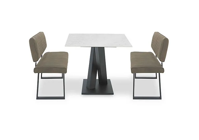 Warrior Crystal White Compact Fixed Dining Table with 2 High Back Benches