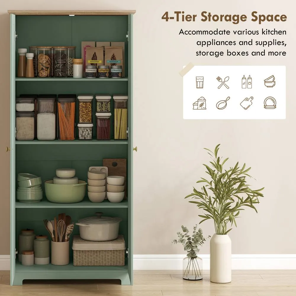 HOMCOM 172cm Wooden Storage Cabinet Cupboard With 4 Shelves in Light Green 4
