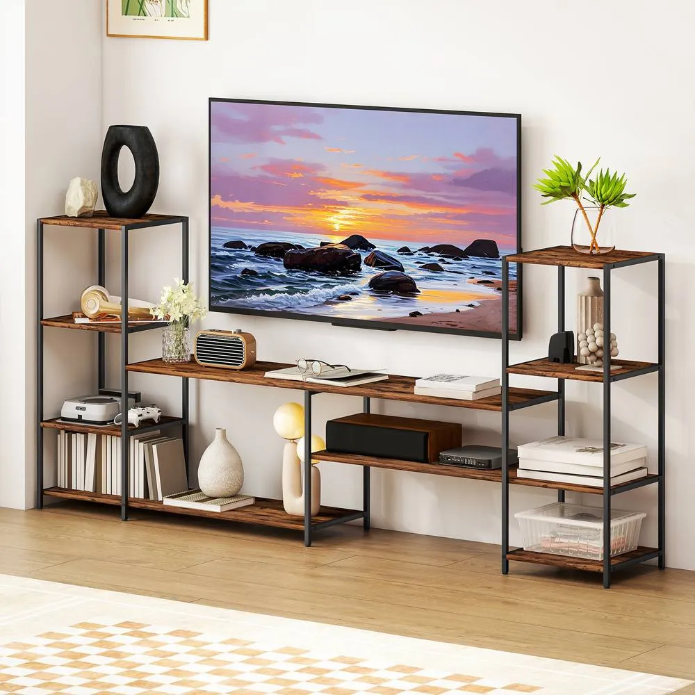 HOMCOM TV Unit for TVs up to 60 Inches, Industrial TV Stand with Shelves in Brown