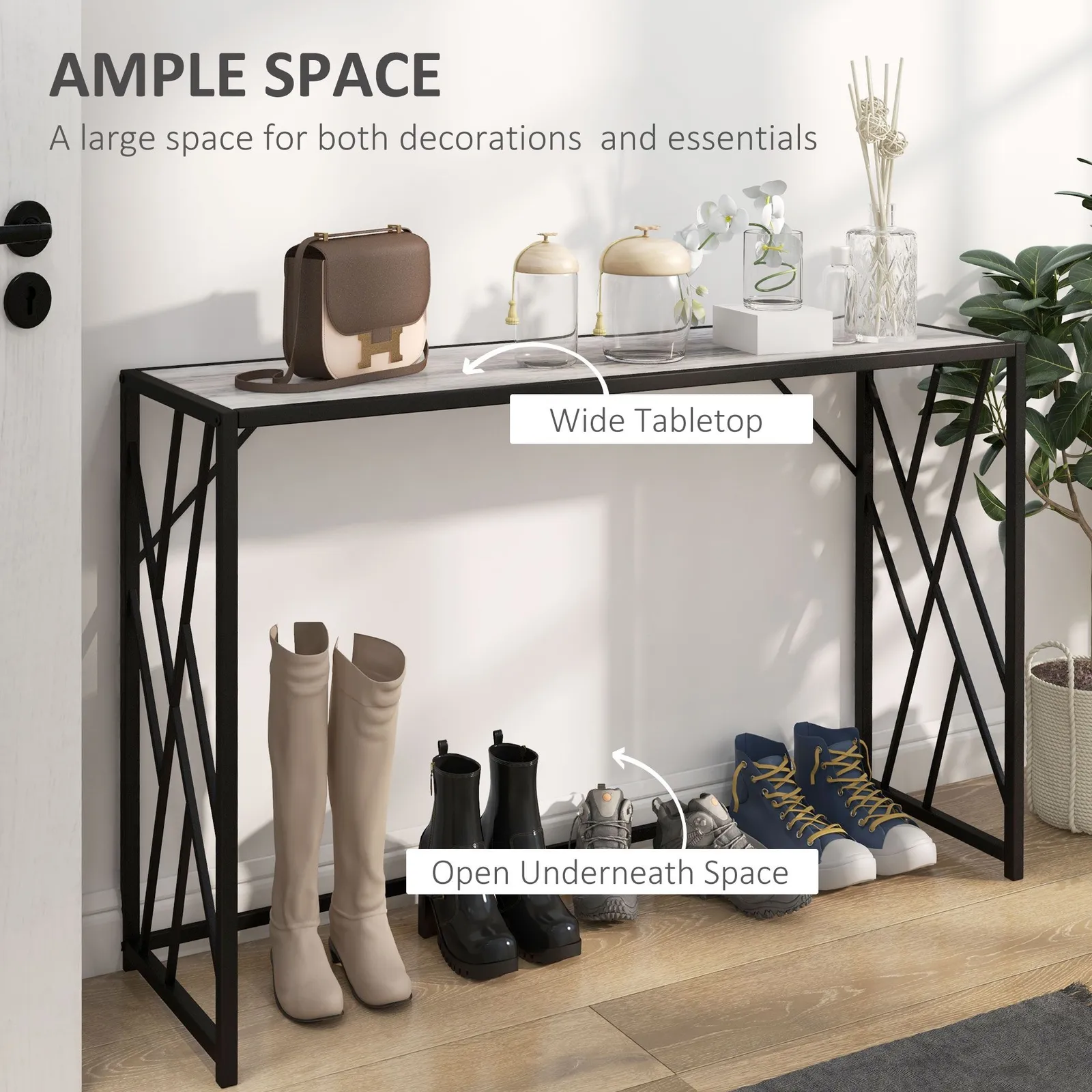 HOMCOM Industrial Console Table Couch Tables with Metal Frame in Grey 4