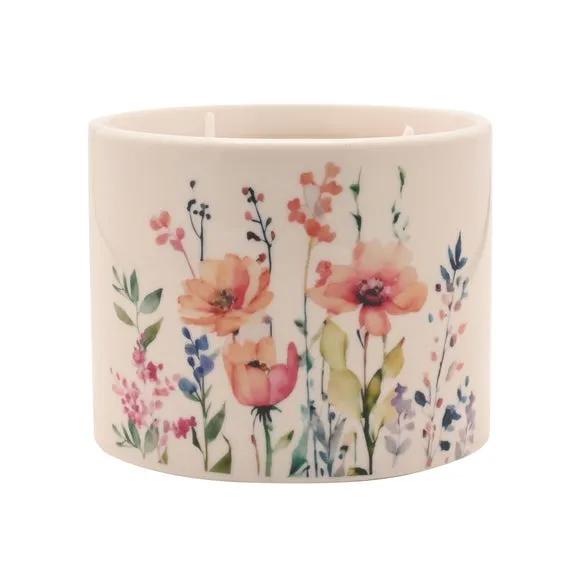 The Cottage Garden Peach Floral Multi Wick Ceramic Candle 4
